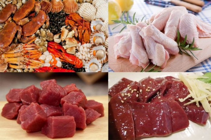 Chế độ dinh dưỡng cho người bệnh gout nên tránh thịt, hải sản...